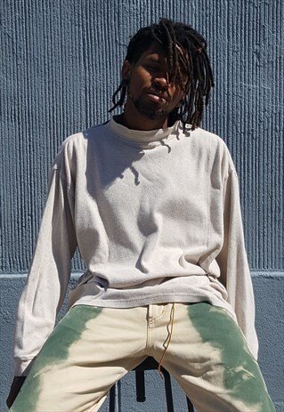 90S MINIMALIST SPORTWEAR CREAM RIB KNIT MOCK TURTLE NECK