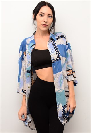 VINTAGE 90'S ABSTRACT RETRO CRAZY PATTERNED OVERSIZED SHIRT