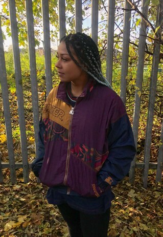 VINTAGE STARTER CRAZY PATTERN ZIP JEWEL PRINT BOMBER JACKET