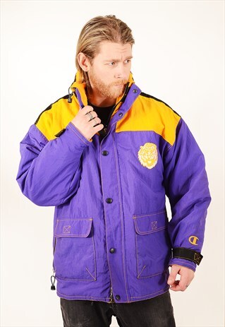VINTAGE CHAMPION LSU LINED RAIN COAT PURPLE YELLOW