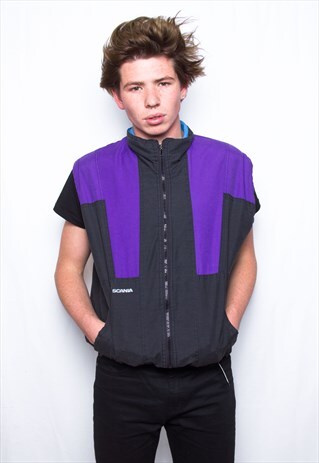 VINTAGE 80S BLACK & PURPLE SLEEVELESS SPORTS VEST ID:1123