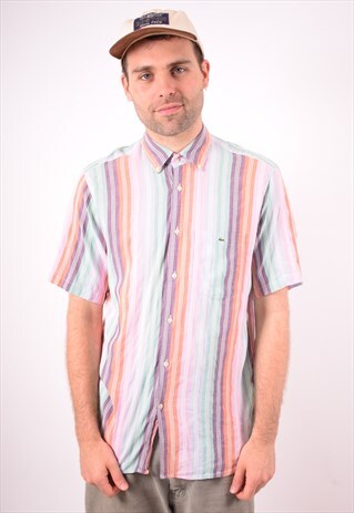 LACOSTE MENS VINTAGE SHIRT MEDIUM MULTI STRIPES 90S