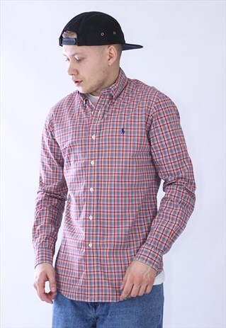 VINTAGE MENS RALPH LAUREN OXFORD PLAID LONG SLEEVE SHIRT