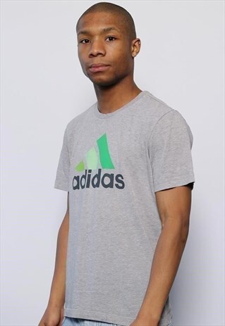 VINTAGE ADIDAS SPELL OUT BIG LOGO T-SHIRT GREY