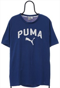 Vintage Puma Spellout Logo Blue TShirt Mens