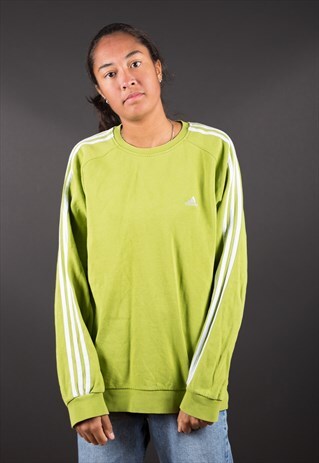 LIME MINIMALISTIC LOGO 3 STRIPE ADIDAS SWEATSHIRT