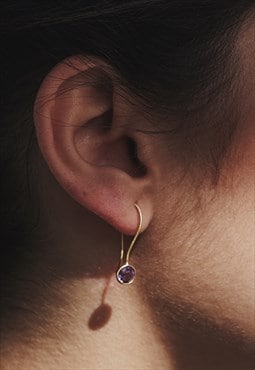 Amethyst Dangle Drop 18k Gold Earrings with Natural Gemstone