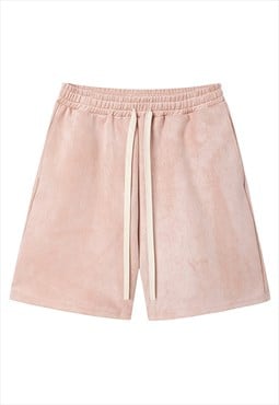 Velvet shorts velour feel premium sports overalls in pink