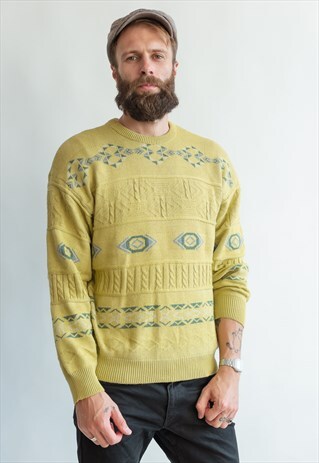 VINTAGE 80S MUSTARD JUMPER WITH PATTERN