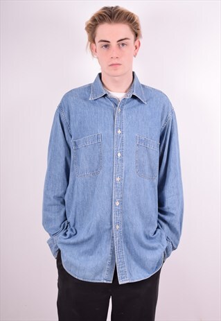 HUGO BOSS MENS VINTAGE DENIM SHIRT LARGE BLUE 90'S