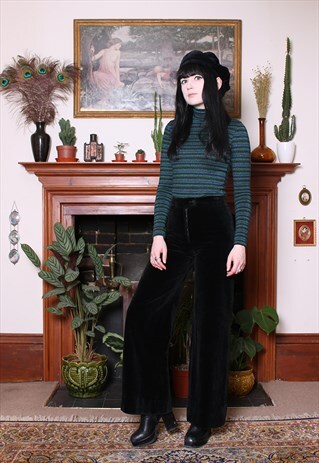 VINTAGE 60S BLACK VELVET FLARED TROUSERS