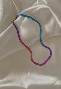 SERPENTINE CIRCUS. Rainbow Snake Herringbone Chain Necklace