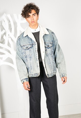 VINTAGE 80'S LEVI'S WINTER SHEEPSKIN DENIM JACKET / S0139
