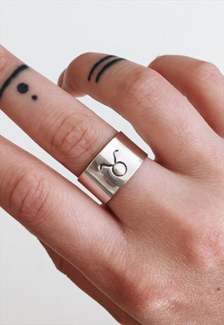 STERLING SILVER CHUNKY BAND RING WITH TAURUS STAR SIGN