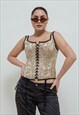 VINTAGE Y2K FITTED WIDE STRAPS GOLD BONED CORSET M