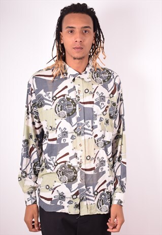 MENS VINTAGE CRAZY PATTERN SHIRT 2XL MULTI 90S