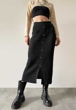 Vintage grey ribbed maxi skirt