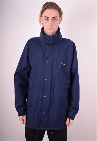 BERGHAUS MENS VINTAGE RAIN JACKET XL BLUE 90S