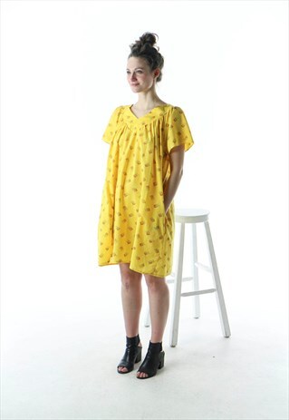 YELLOW SHORT SLEEVE DRESS / ABSTRACT SHORT SLEEVE DRESS