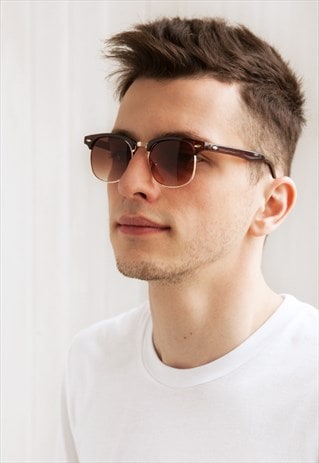 Sunglasses in Matte Brown Half Frames With Metal Details Men | Strand ...