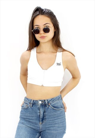 90'S RETRO WHITE ZIP-UP FESTIVAL CROP TOP