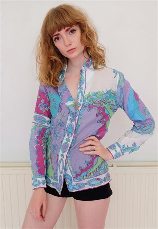VINTAGE EMILIO PUCCI PATTERNED SHIRT IN BLUE AND PURPLE