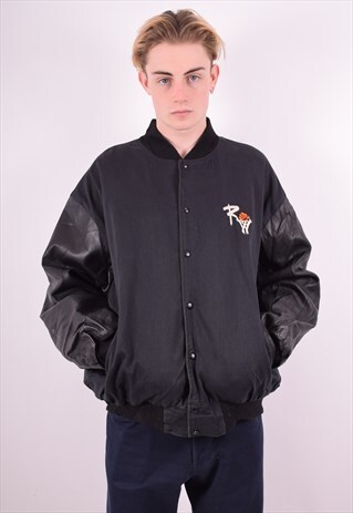MENS VINTAGE DENIM BOMBER JACKET XXL BLACK 90'S