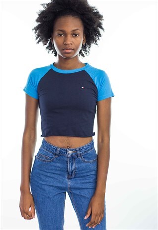 NEW REWORKED TOMMY HILFIGER CROP TOP LOGO 90S X 1.8