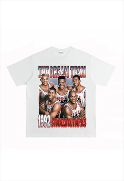White the dream team 1992 Graphic fans Retro T shirt tee 