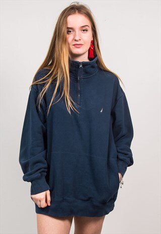 NAUTICA NAVY BLUE QUARTER ZIP SWEATSHIRT SWEATER