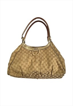 Gucci D Ring Shoulder Bag Hobo GG Logo Brown Gold Vintage