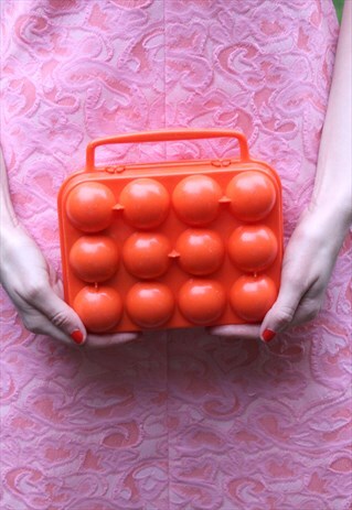 VINTAGE 1960S QUIRKY KITSCH ORANGE EGG CARRIER CASE HANDBAG