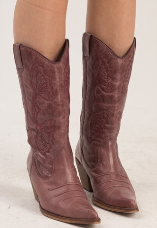 WESTERN LEATHER WASHED PURPLE BOOTS