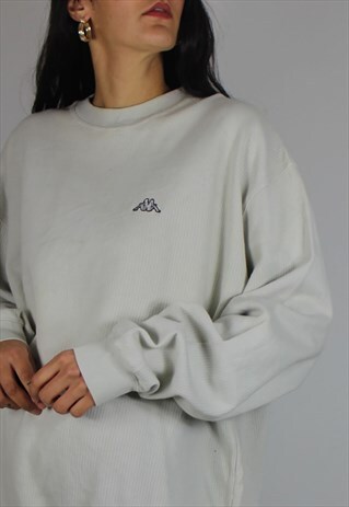 VINTAGE KAPPA BEIGE RIBBED SWEATSHIRT JUMPER W LOGO FRONT