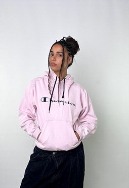 Pink 90s Champion Spellout Hoodie Sweatshirt