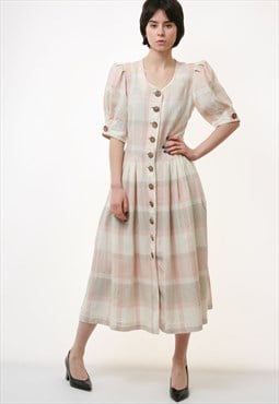 Austrian Drindl Linen Cottagecore Maxi Beige Dress 2374