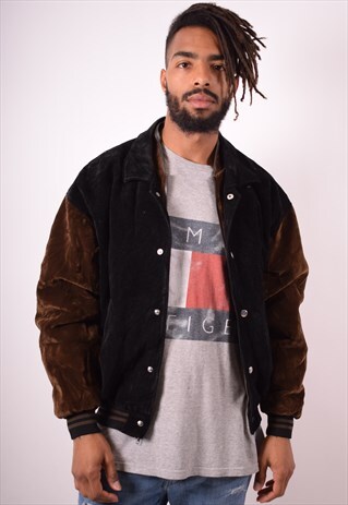 MENS VINTAGE VARSITY JACKET LARGE BLACK 90S