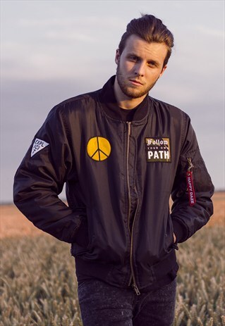 ART DISCO 'HAPPY DAZE' BLACK MA1 BOMBER PUFFER JACKET