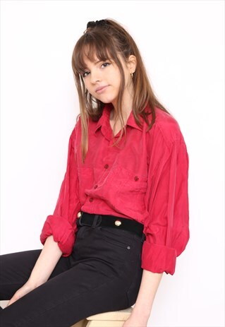 VINTAGE 90S RED SILK OVERSIZED BLOUSE SHIRT