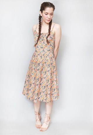 VINTAGE 1970'S BETTY BARCLAY FLORAL PRINT MIDI DRESS