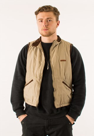 VINTAGE BEIGE WRANGLER CHORE FLEECE GILET JACKET MEDIUM