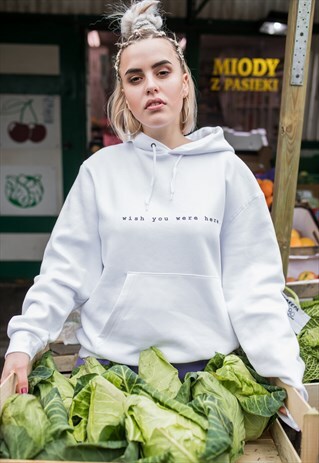 "WISH YOU WERE HERE" WHITE HOODIE