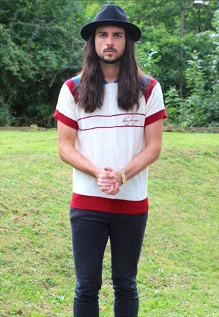 VINTAGE 80S USA NEW JERSEY USA KNIT POLO SHIRT - SMALL