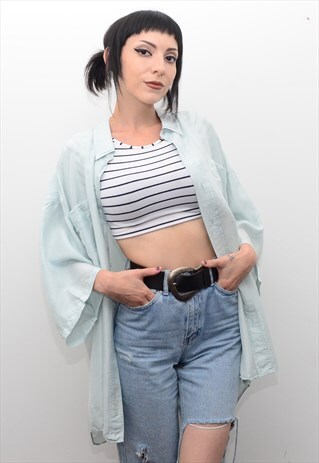 VINTAGE 90'S GENUINE SILK POWDER BLUE OVERSIZED SHIRT