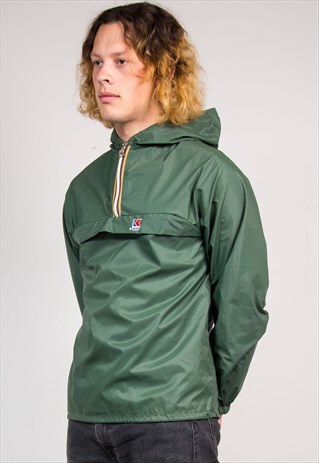 90'S VINTAGE KHAKI GREEN K-WAY CAGOULE QUARTER ZIP JACKET