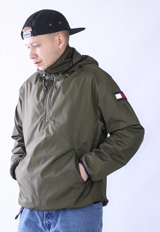 VINTAGE MENS TOMMY WINDBREAKER HALF ZIP ANORAK JACKET
