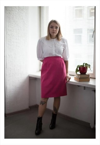 VINTAGE 80'S PINK WOOL MIDI SKIRT