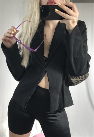 SEXY VINTAGE 90S BLACK BLAZER JACKET WITH LACE UP BACK