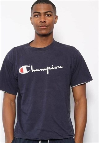 VINTAGE CHAMPION PRINT LOGO T-SHIRT BLUE