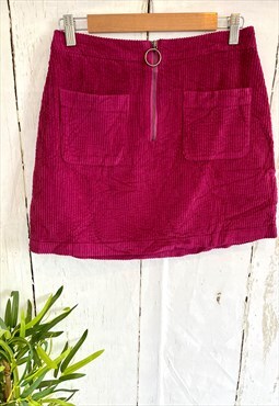Vintage Pink Cord Ribbed Corduroy Y2K Mini Skirt